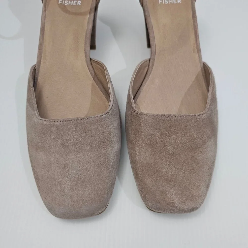 Eileen Fisher Veery Heel Pump Ankle Strap Zip Earth Tan Suede Size 8 NEW - Picture 5 of 16